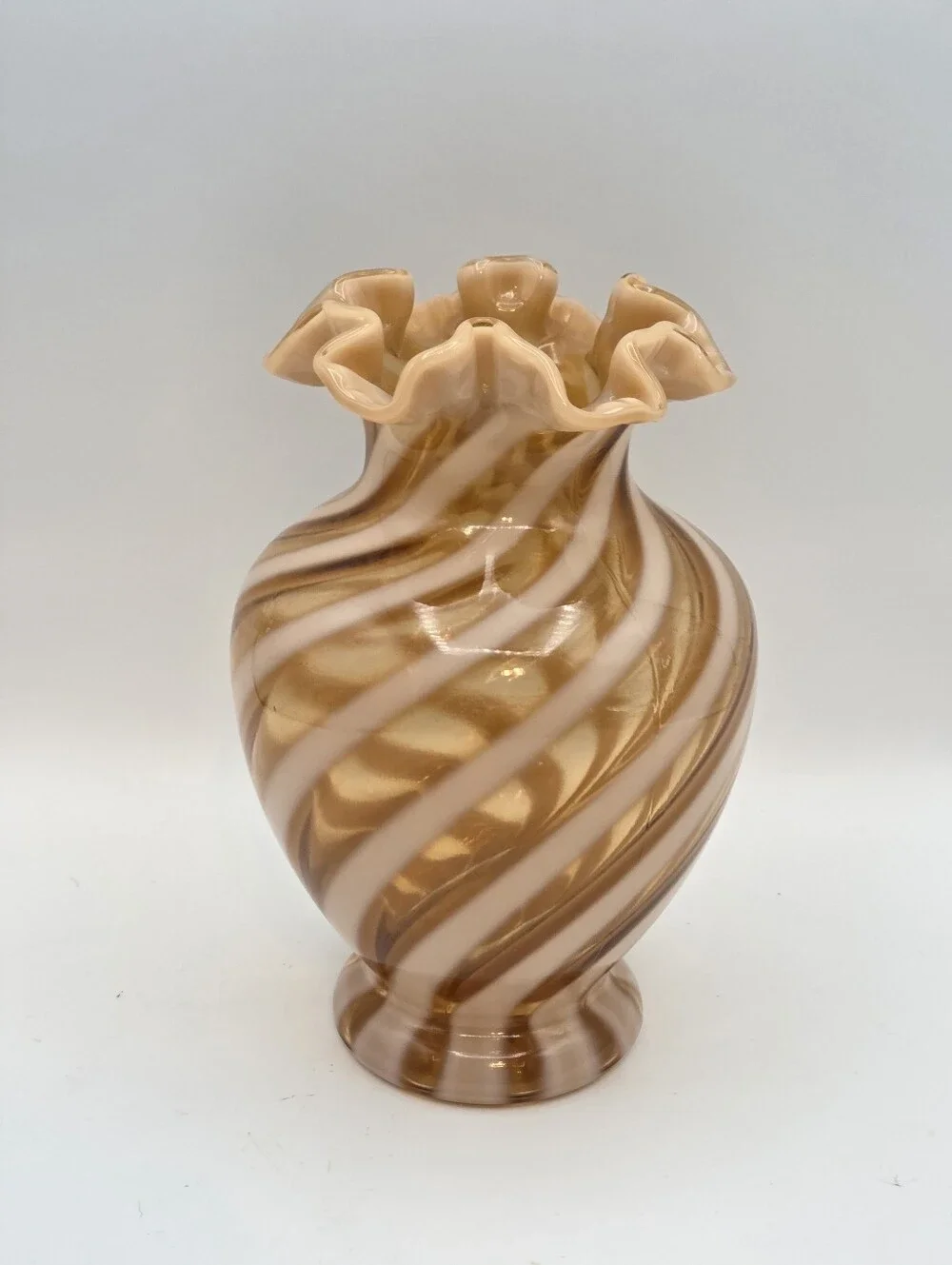 Fenton Butterscotch Caramel Cameo Spiral Optic Vase
